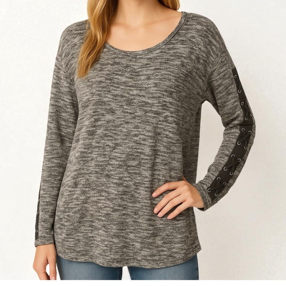 2/$30 NWT Verve Ami Lace-Up Long Sleeve Sweater Gray Spacedye Heather Size M